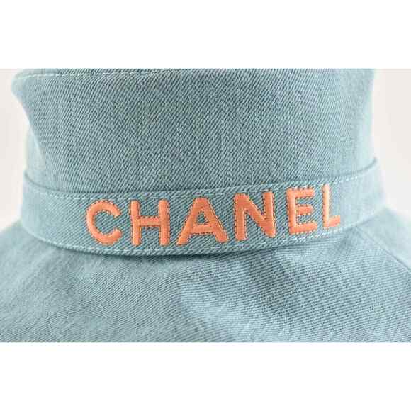 Chanel 21S Blue Orange CC Logo Denim Cotton Cloche Sun Bucket Hat M Medium main image 6